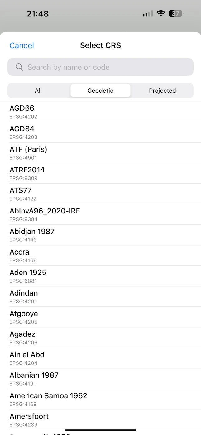 Pick any projected or geodetic CRS